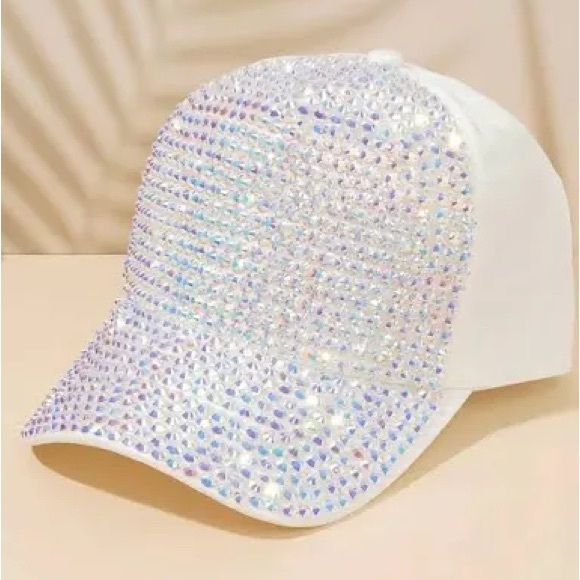 White Rhinestone Decor Baseball Cap - Picture 3 of 6